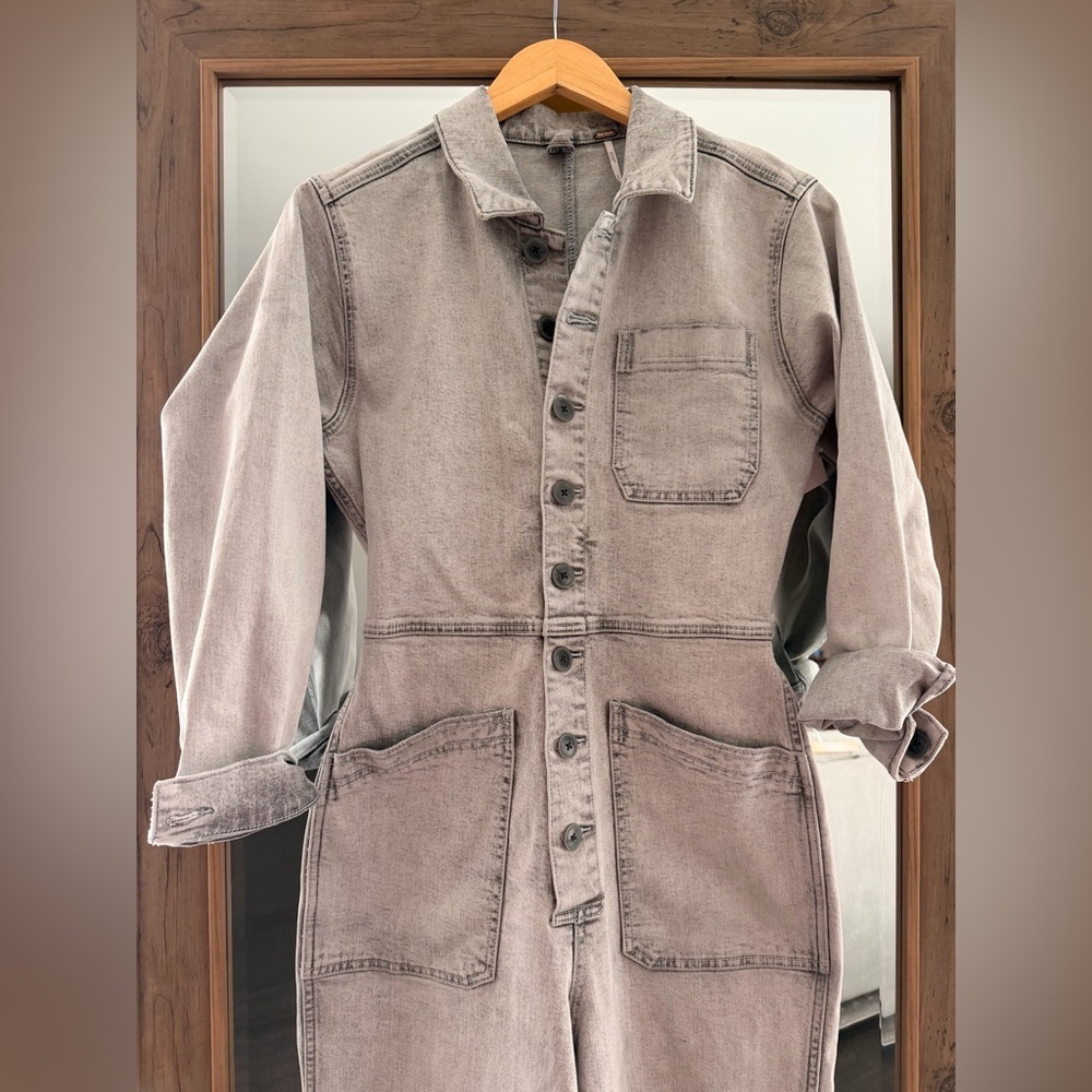 Free People Light Black Wash Denim Button Down Jumpsuit - Picture 5 of 7